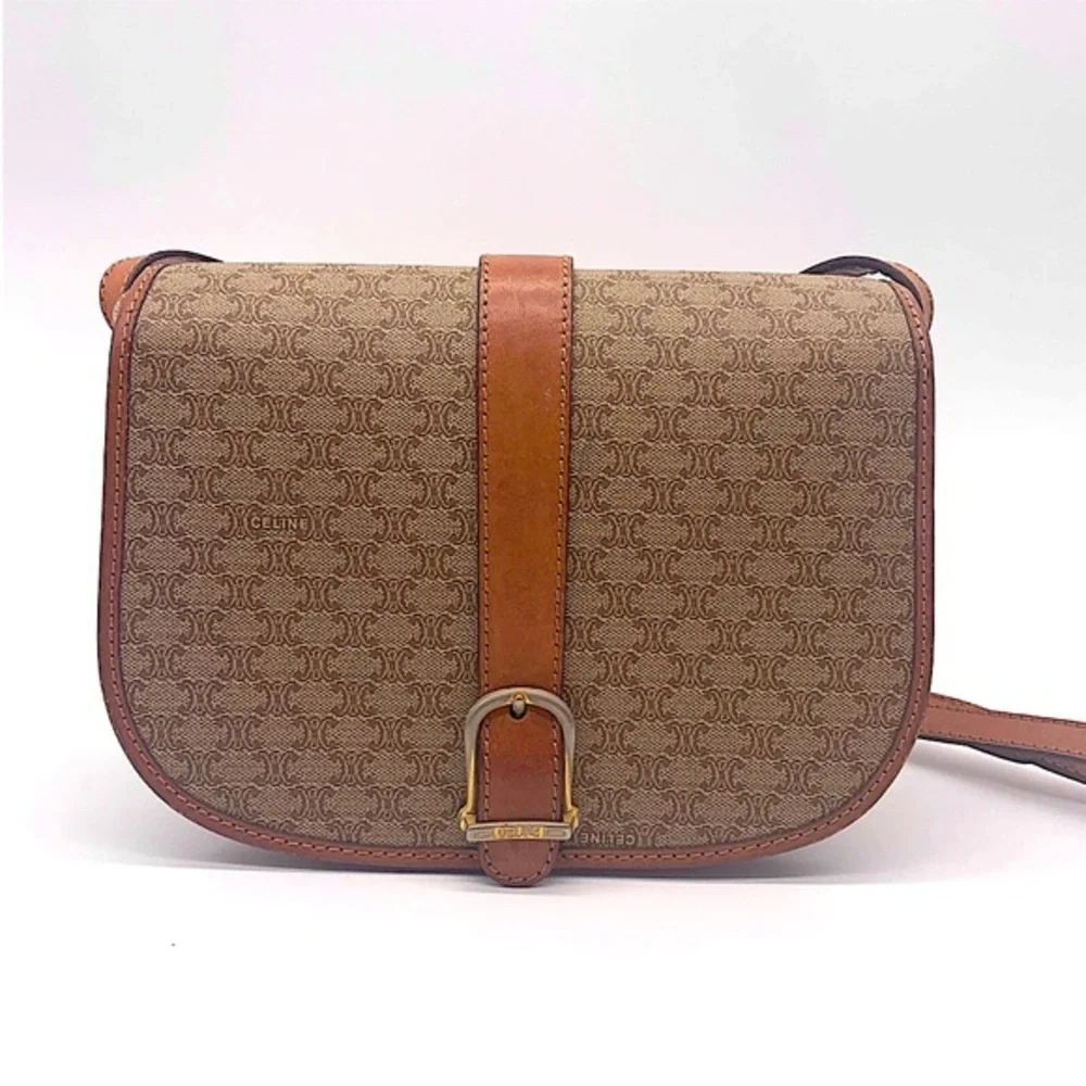 Celine Macadam Triomphe canvas and leather shoulder bag